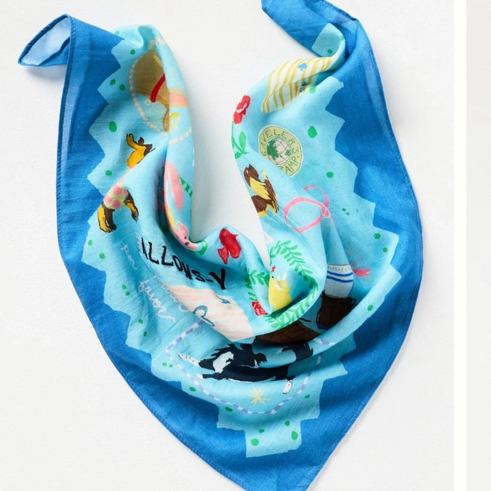 Anthropologie Maeve Printed Bandana "Blue Dog" Scarf NWT - Picture 1 of 5